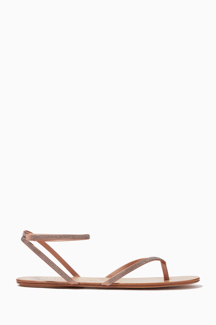 

Peachy Flat Sandals in Swarovski Studded Satin, Brown