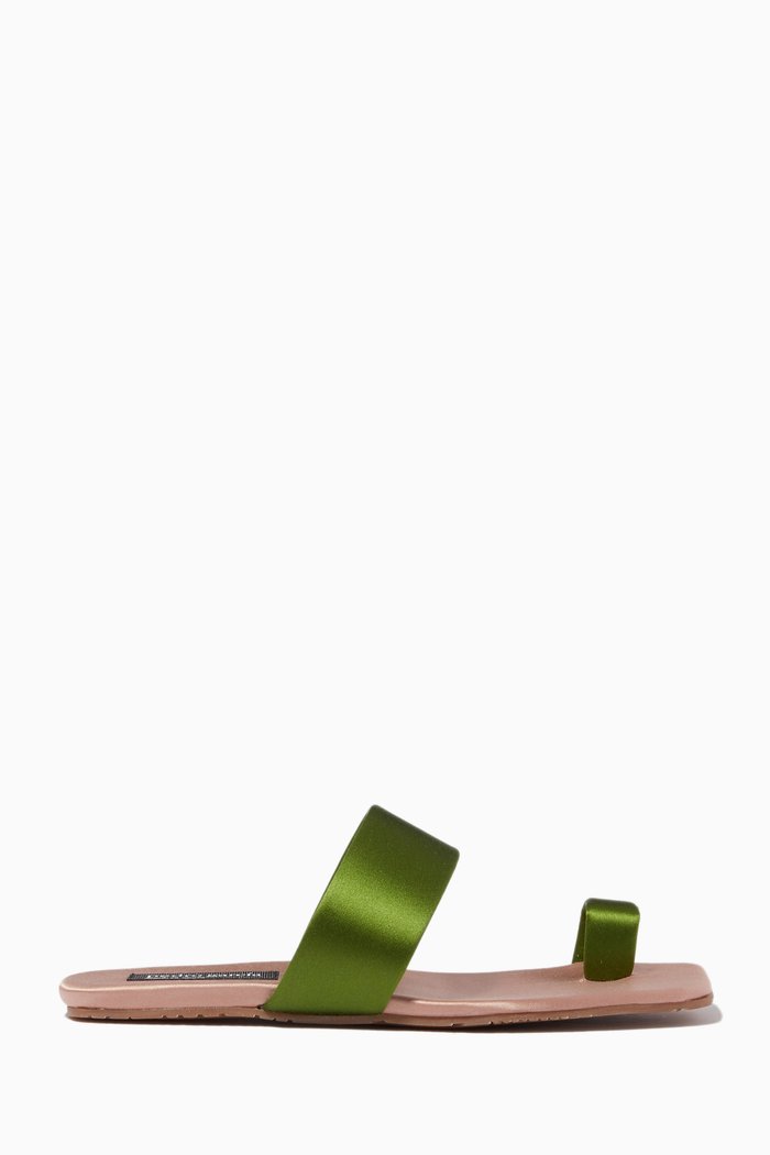 

Kiva Slide Sandals in Silk Satin, Green