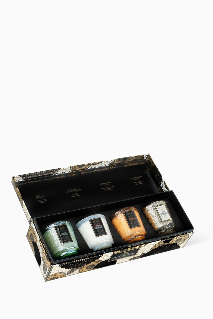 Japonica Holiday Pedestal Candle, Set of 4, Multicolour