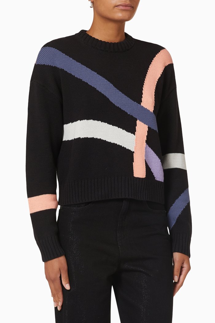 Colourblock Sweater in Cotton Knit, Black