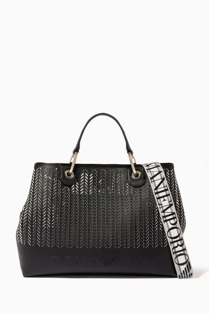

My EA Medium Tote Bag in Perforated Faux Leather, Black