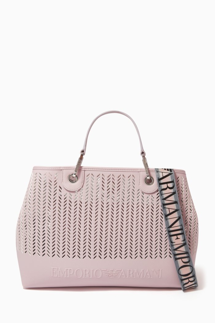 

My EA Medium Tote Bag in Perforated Faux Leather, Pink