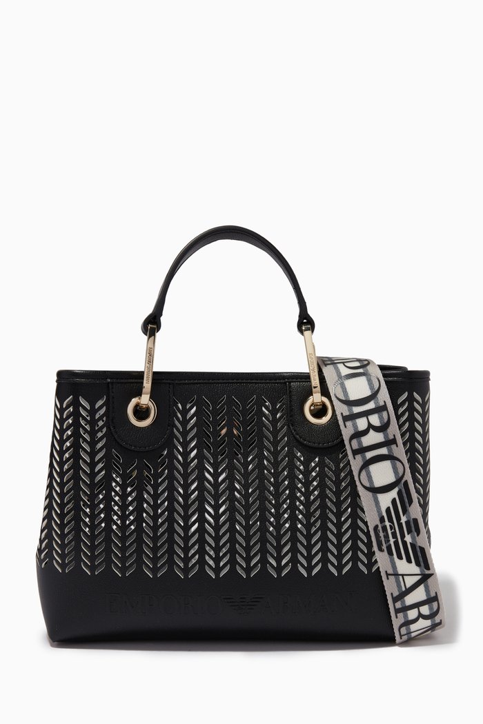 

MY EA Small Tote Bag in Perforated Eco Leather, Black