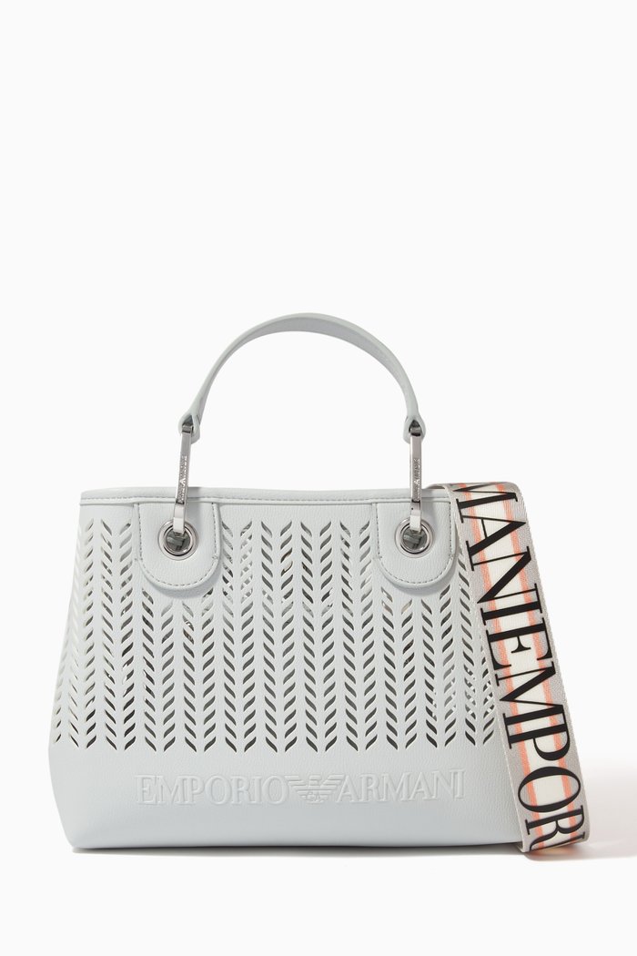 

MY EA Small Tote Bag in Perforated Eco Leather, Grey