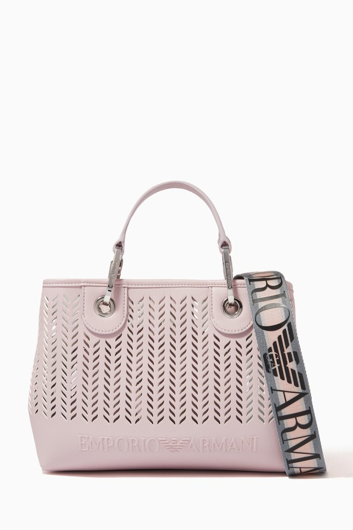

MY EA Small Tote Bag in Perforated Eco Leather, Pink