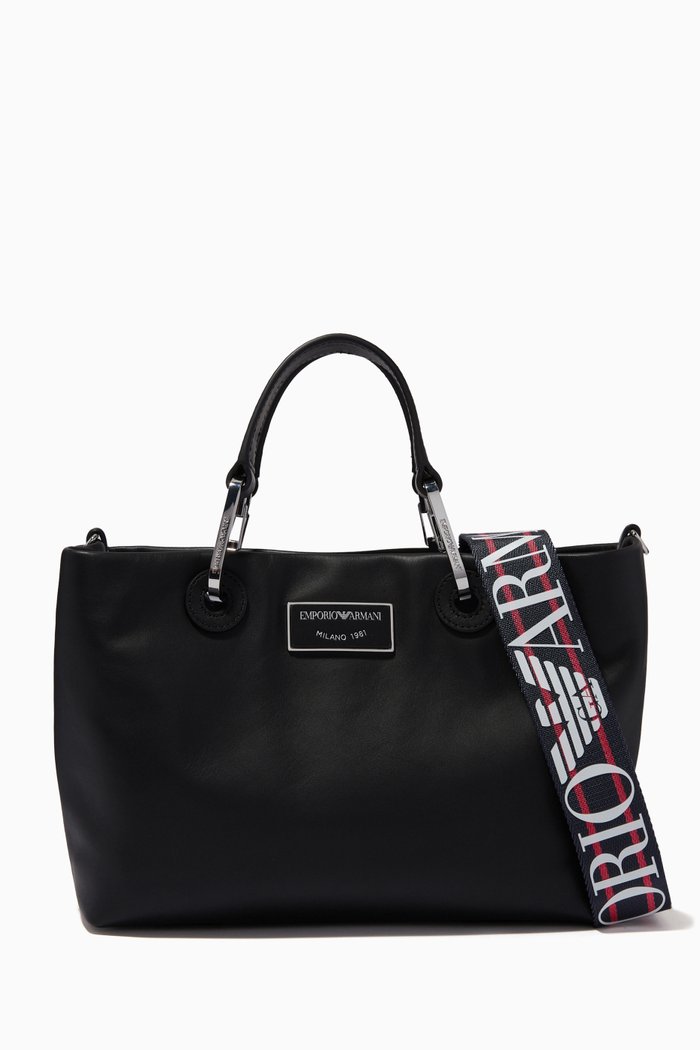 

MY EA Small Tote Bag in Perforated Eco Leather, Black