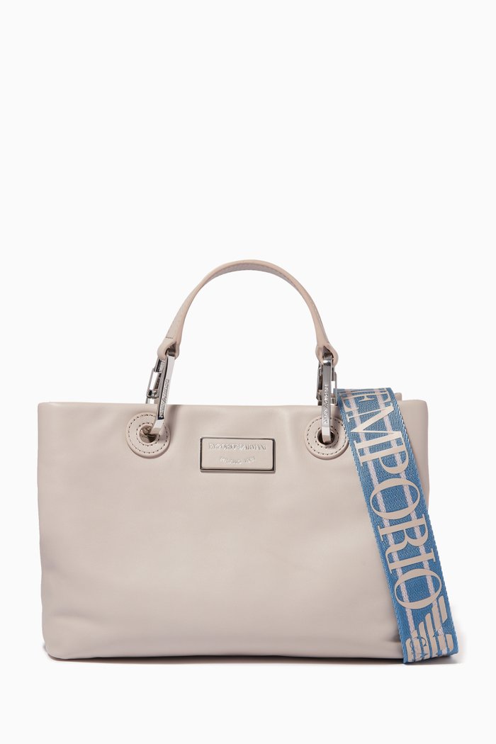 

MY EA Small Tote Bag in Perforated Eco Leather, Grey