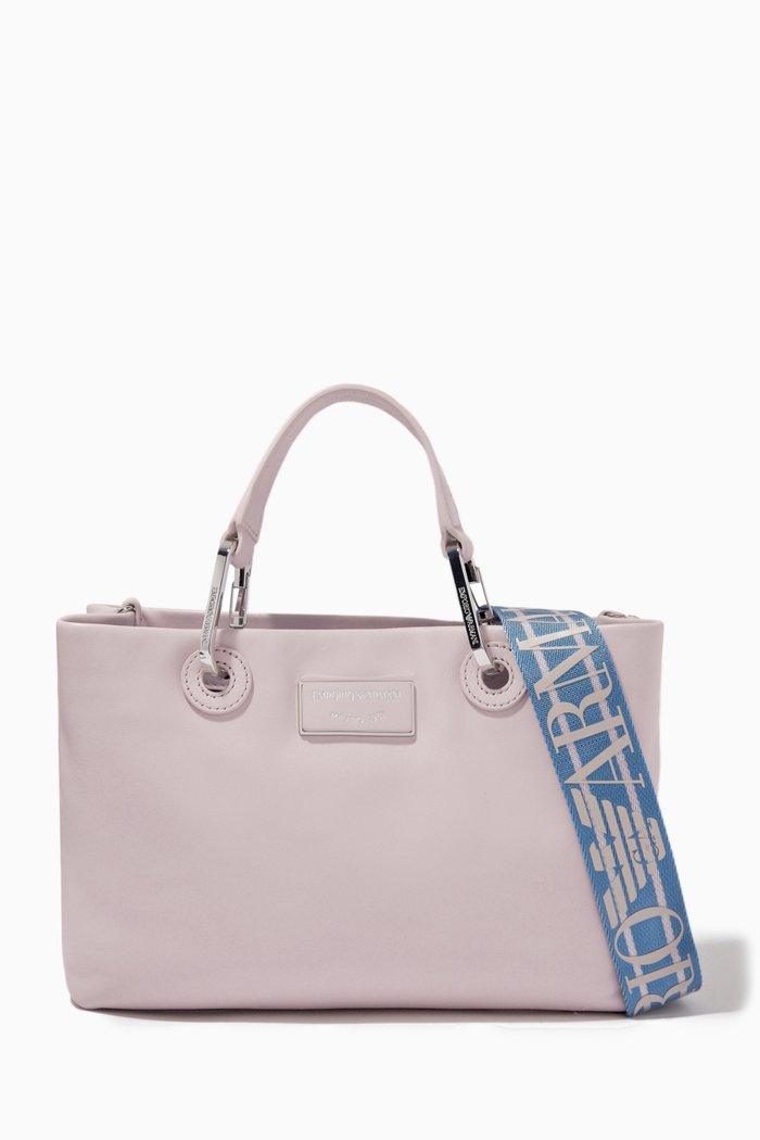 

MY EA Small Tote Bag in Perforated Eco Leather, Pink