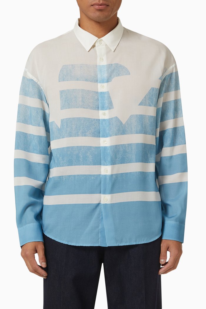 

Macro Eagle Print Shirt in Lyocell, Blue