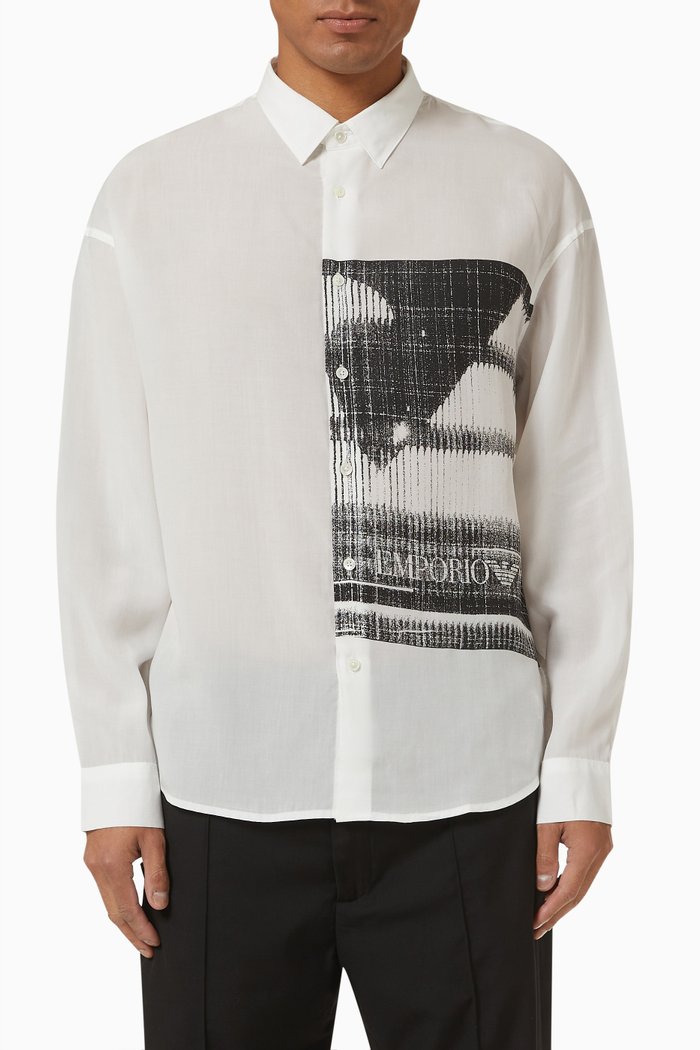 

Macro Eagle Print Shirt in Lyocell, White