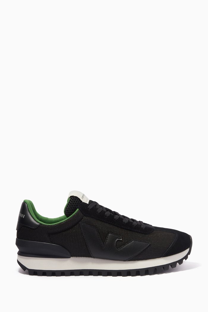 Macro Eagle Logo Sneakers in Textured Fabric, Black