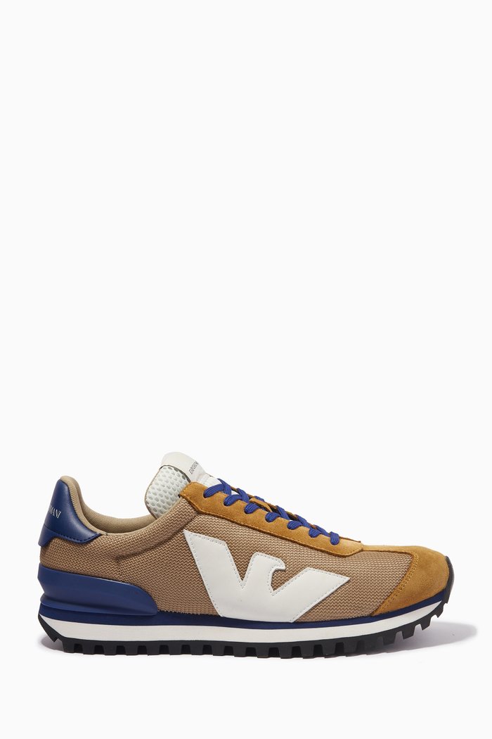 

Macro Eagle Logo Sneakers in Textured Fabric, Brown