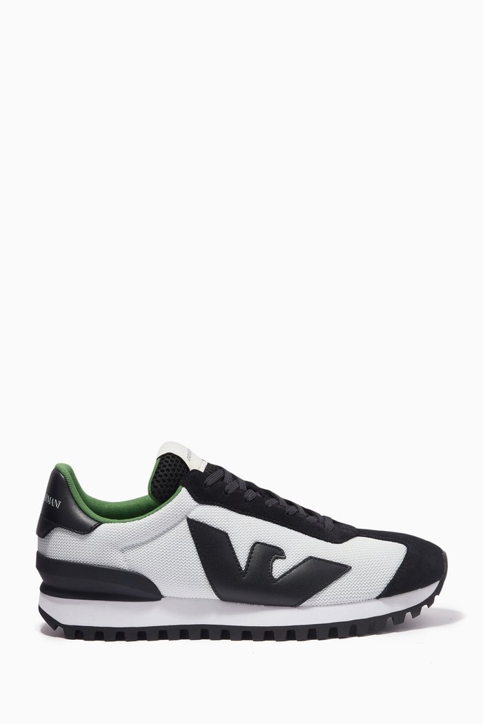 

Macro Eagle Logo Sneakers in Textured Fabric, Blue