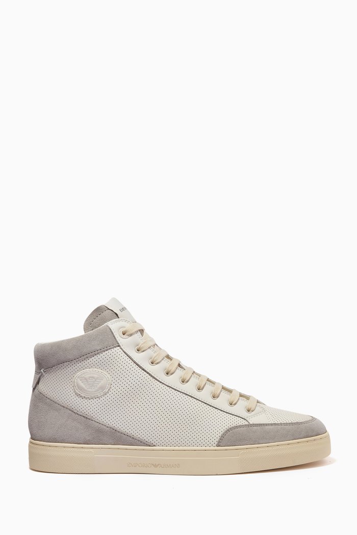 

Eagle Logo High-top Sneakers in Perforated Leather & Suede, Neutral