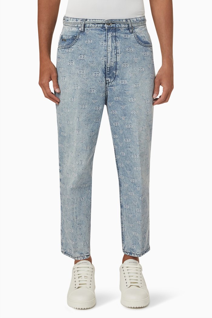 

Logo Print Jeans in Washed Denim, Blue