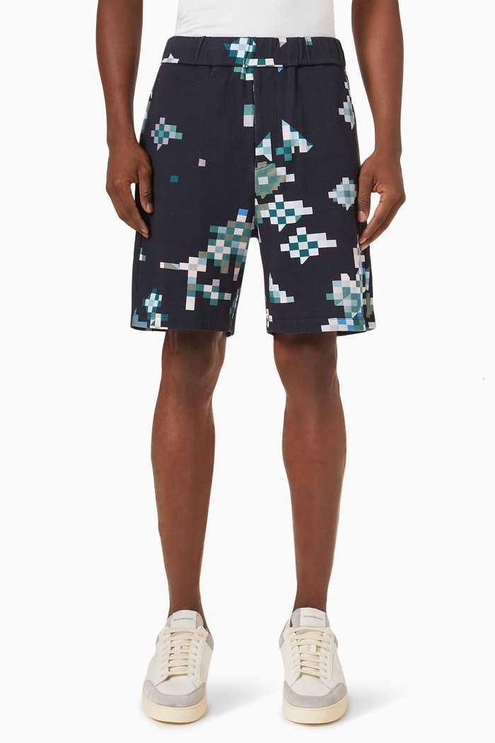 

Geometric Print Shorts in Cotton, Blue