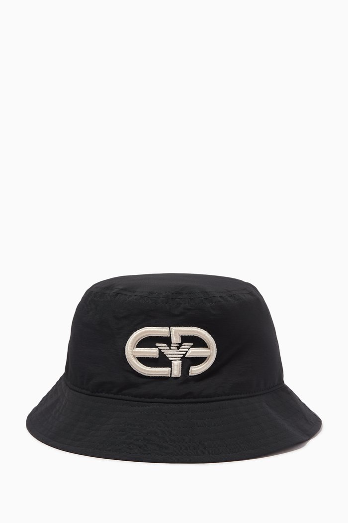 

R-EAcreate Logo Bucket Hat in Woven Textile, Blue
