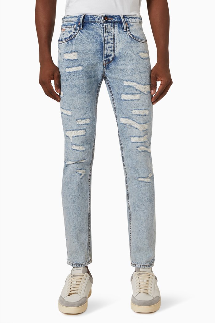 

Slim-fit Distressed Jeans in Denim, Blue