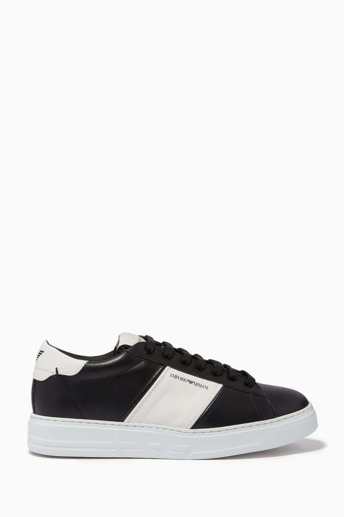 

Rubber Detailed Sneakers in Leather, Black
