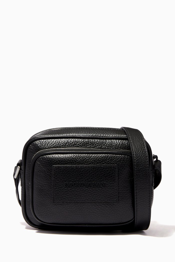 

EA Embossed Crossbody Bag in Tumbled Leather, Black