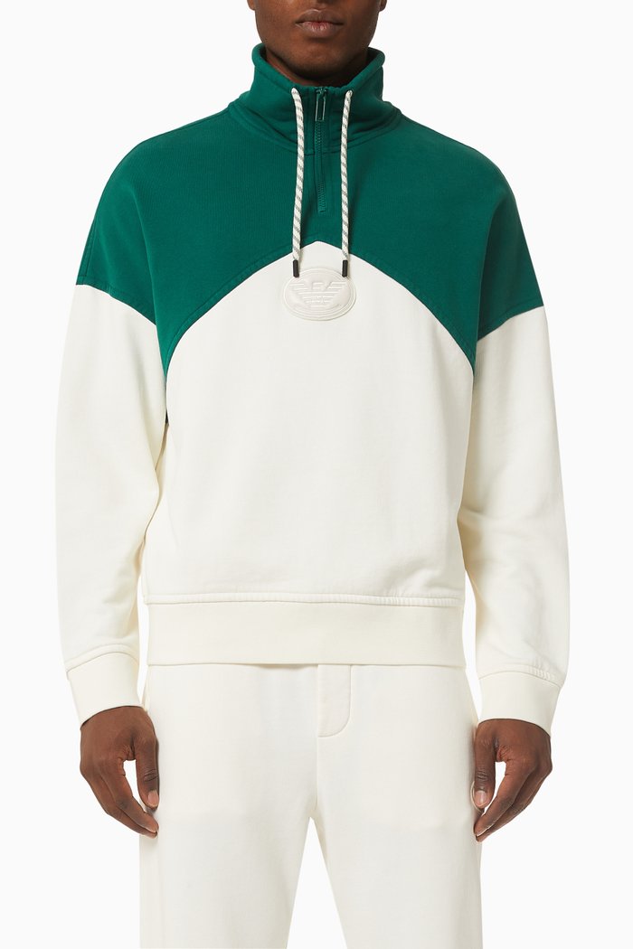 

Colour Block Half-zip Sweatshirt in Jersey, Green