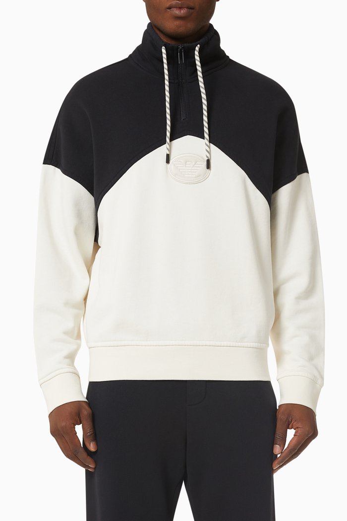 

Colour Block Half-zip Sweatshirt in Jersey, Blue