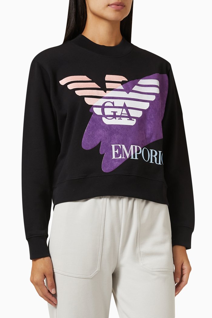 

Embroidered Eagle Logo Sweatshirt in Cotton, Black