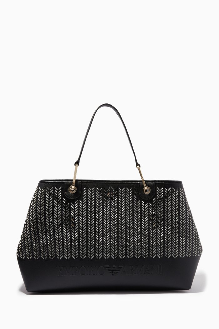 

My EA XL Tote Bag in Perforated Eco Leather, Black