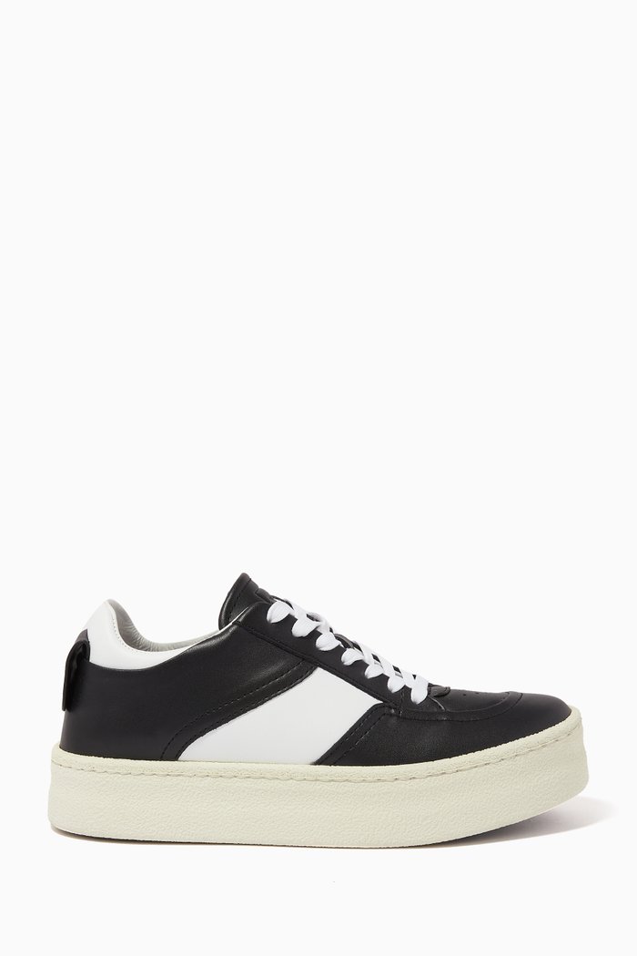 

Contrast Band Sneakers in Leather, Black