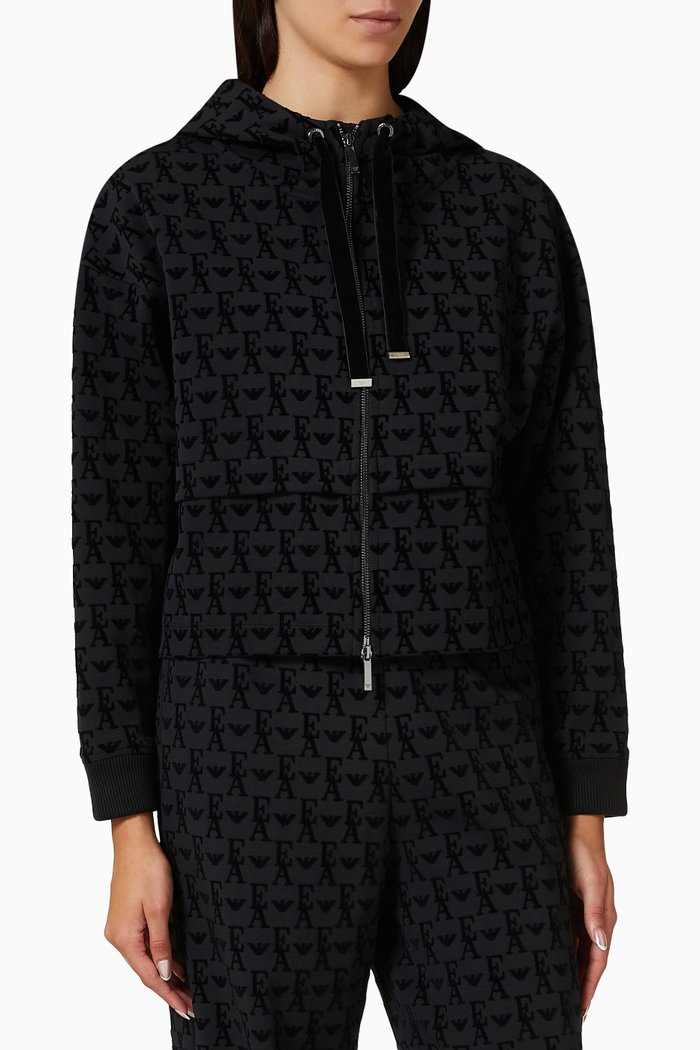 

Travel Capsule Logo Hooded Jacket in Jersey, Black