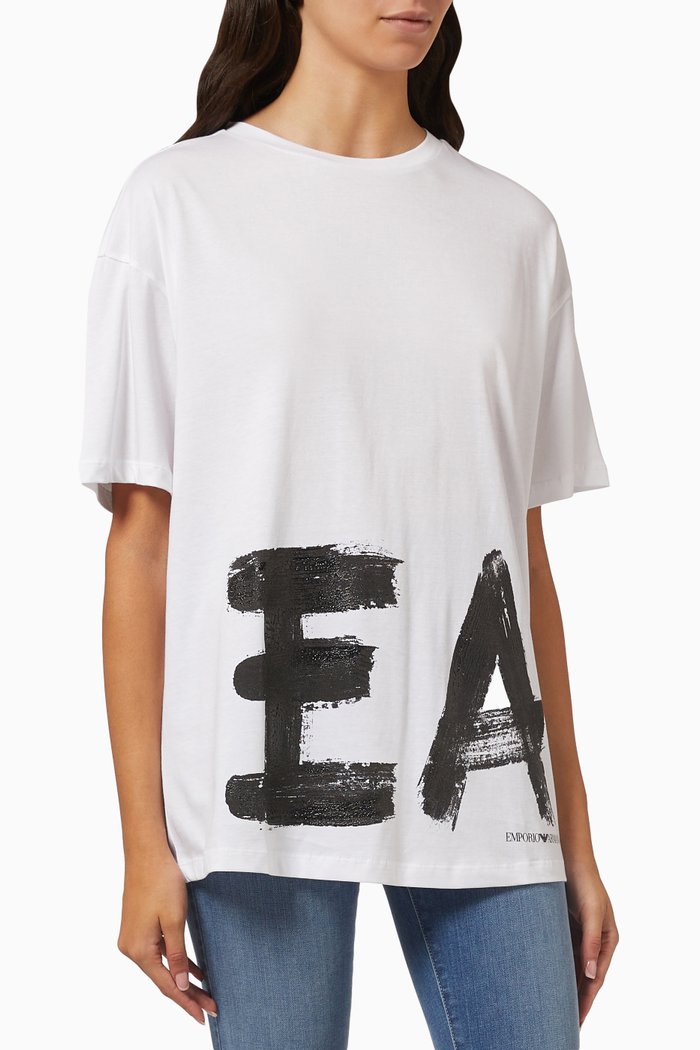 Logo Graffiti Oversized T-shirt in Cotton Jersey, White