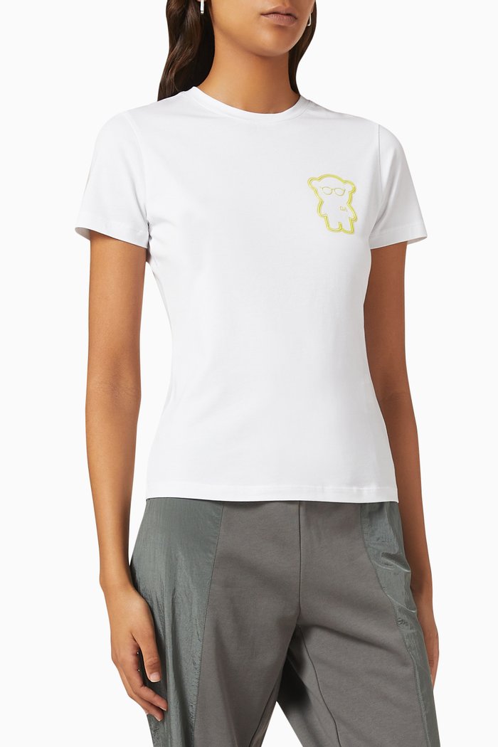 

Embroidered Bear T-shirt in Jersey, White
