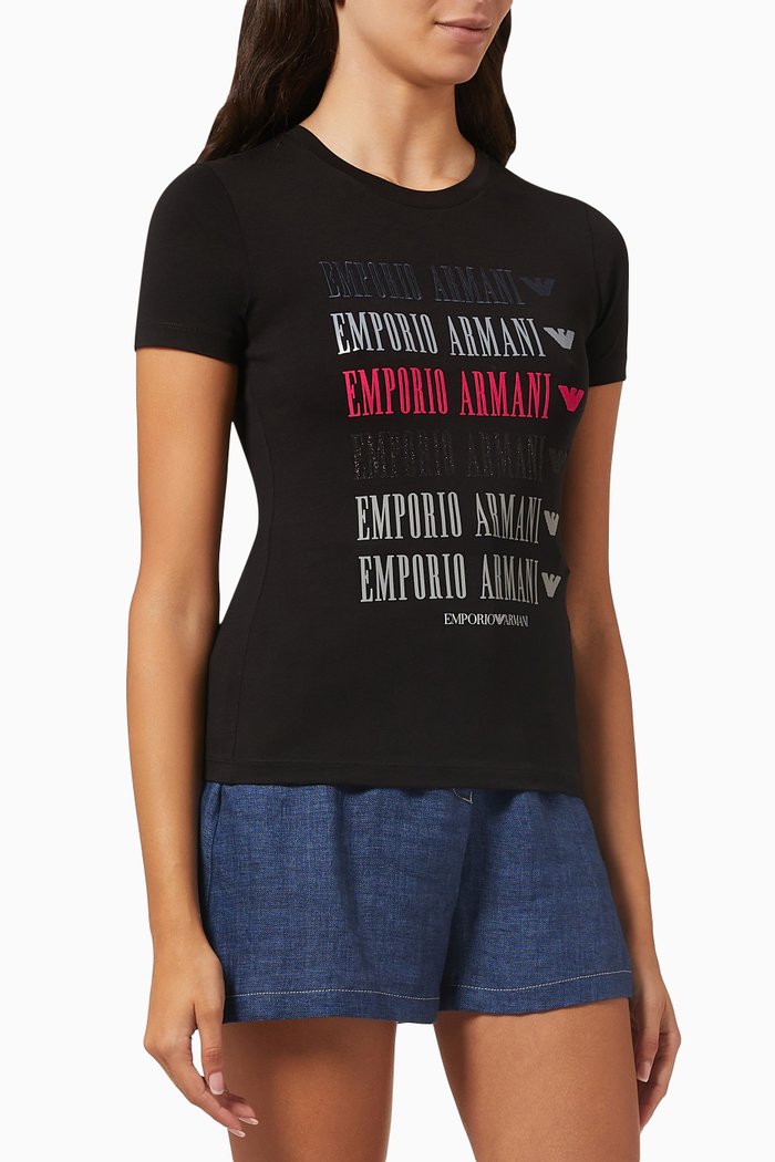 

Multi-text Logo T-shirt in Cotton Jersey, Black