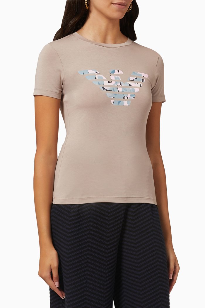 

Eagle Motif Print T-shirt in Cotton Jersey, Neutral