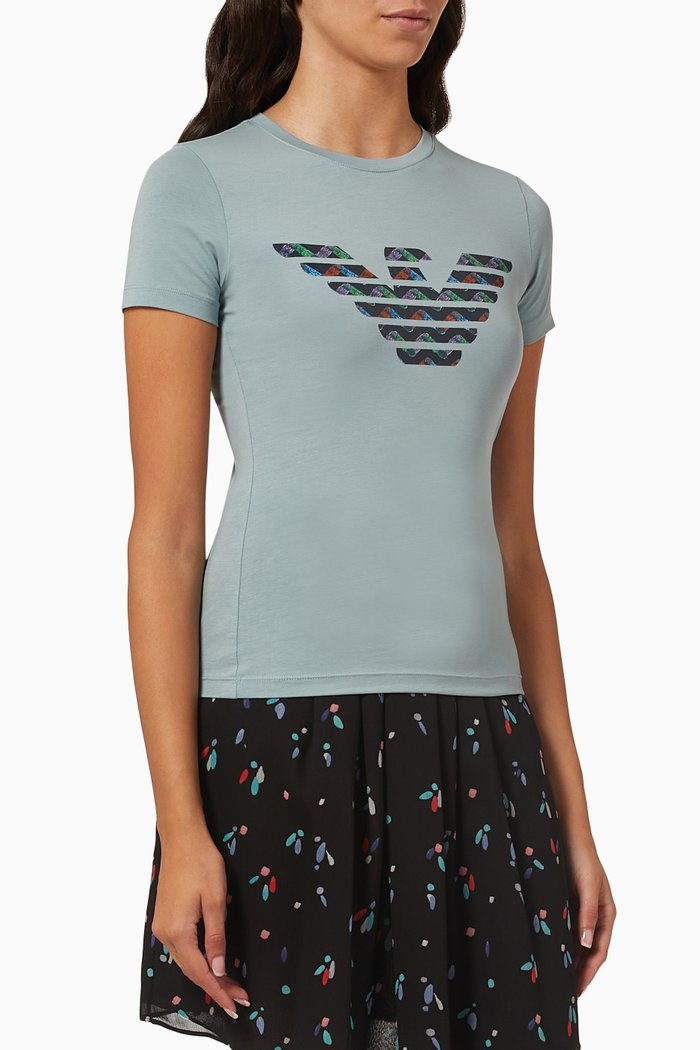 

Eagle Motif Print T-shirt in Cotton Jersey, Blue