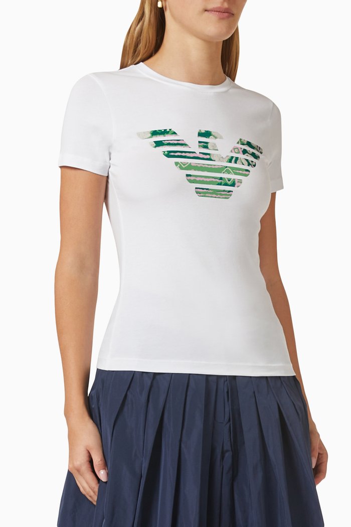 

Eagle Motif Print T-shirt in Cotton Jersey, White