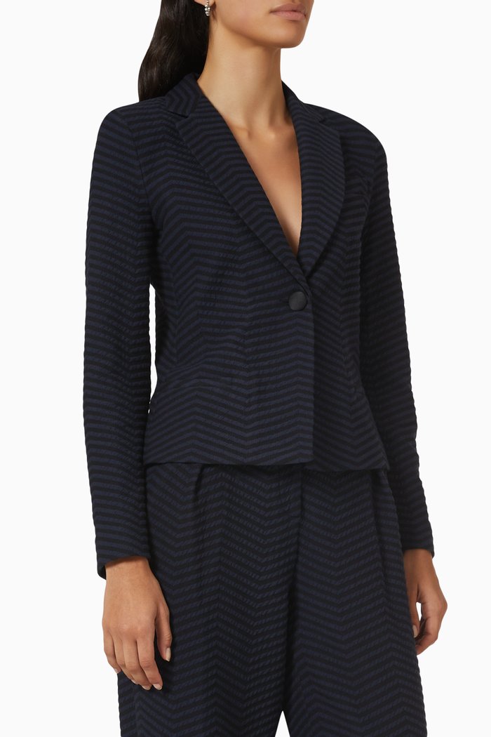 

Woven Chevron Blazer in Cotton, Blue
