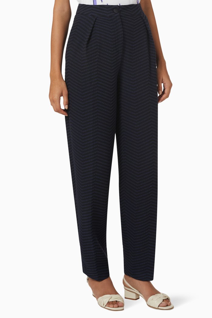 

Chevron Tapered Trousers in Crepe, Blue