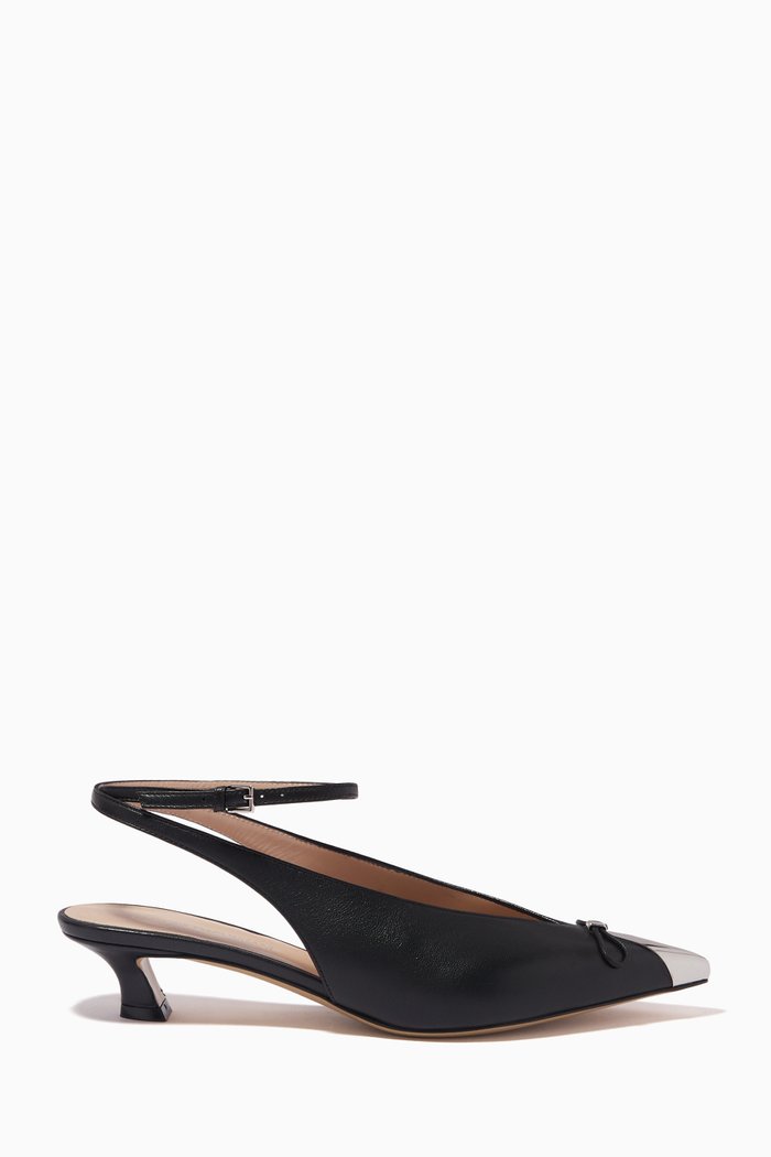 

Madi Slingback Kitten Heel Sandals in Smooth Leather, Black