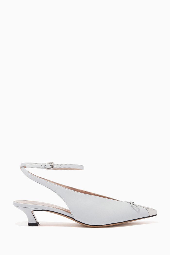 

Madi Slingback Kitten Pumps in Smooth Leather, Grey
