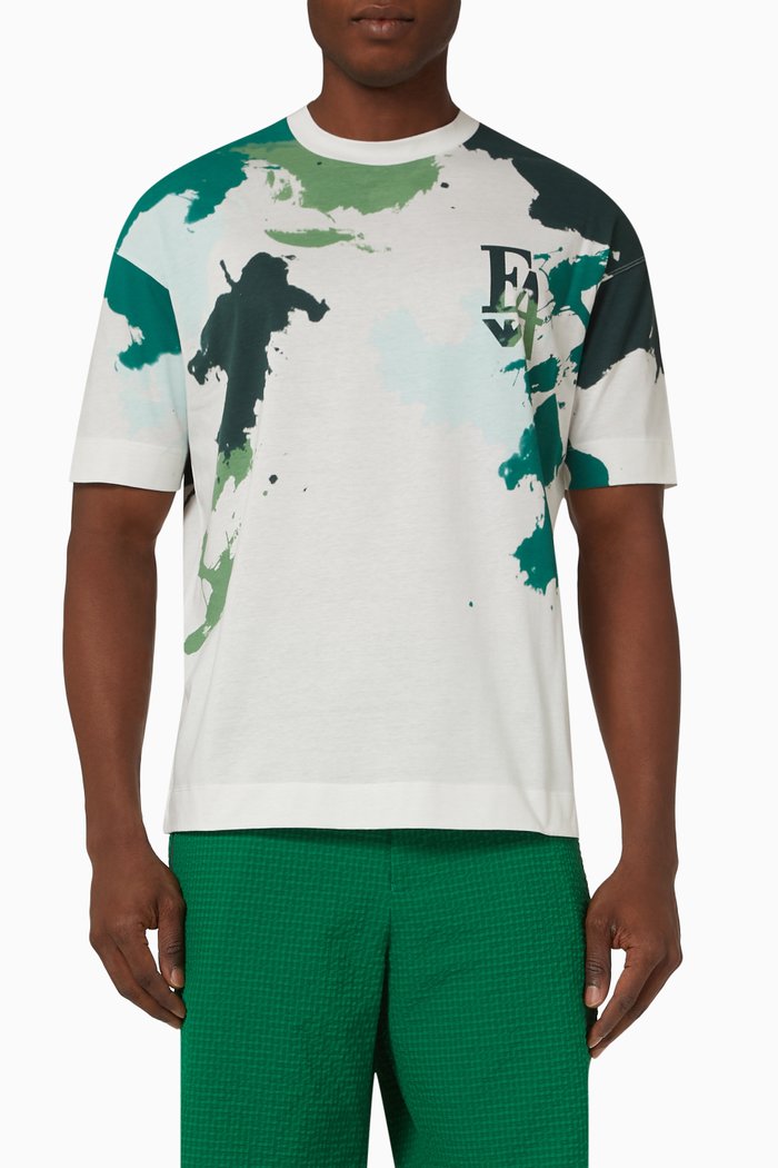 Camouflage Print T-shirt in Mercerised Cotton, Green