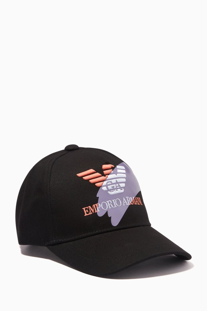 

EA Eagle Embroidered Baseball Cap in Wool-blend Gabardine, Black