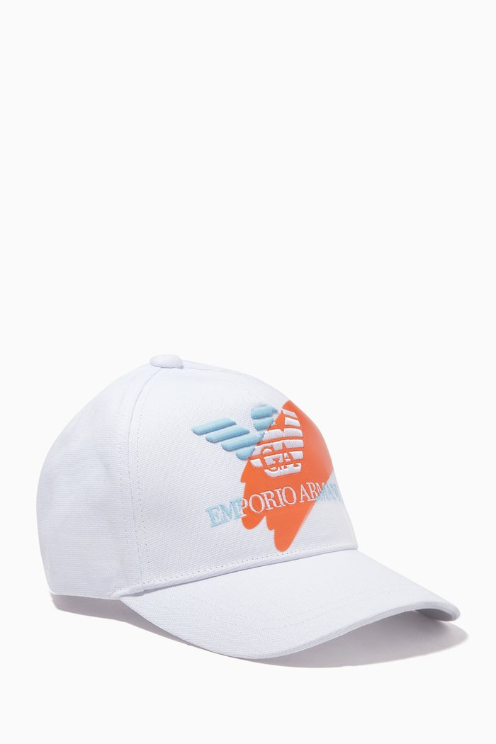 

EA Eagle Embroidered Baseball Cap in Wool-blend Gabardine, White