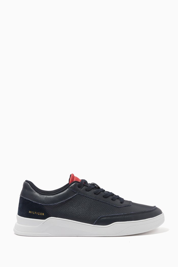 

Elevated Cupsole Sneakers in Perforated Leather, Blue