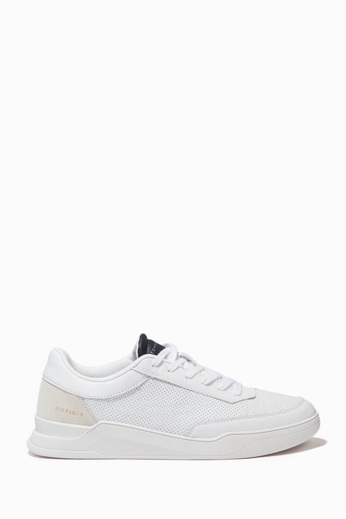 

Elevated Cupsole Sneakers in Perforated Leather, White