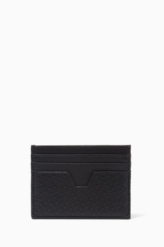 

TH Flag Credit Card Holder in Embossed Leather, Black