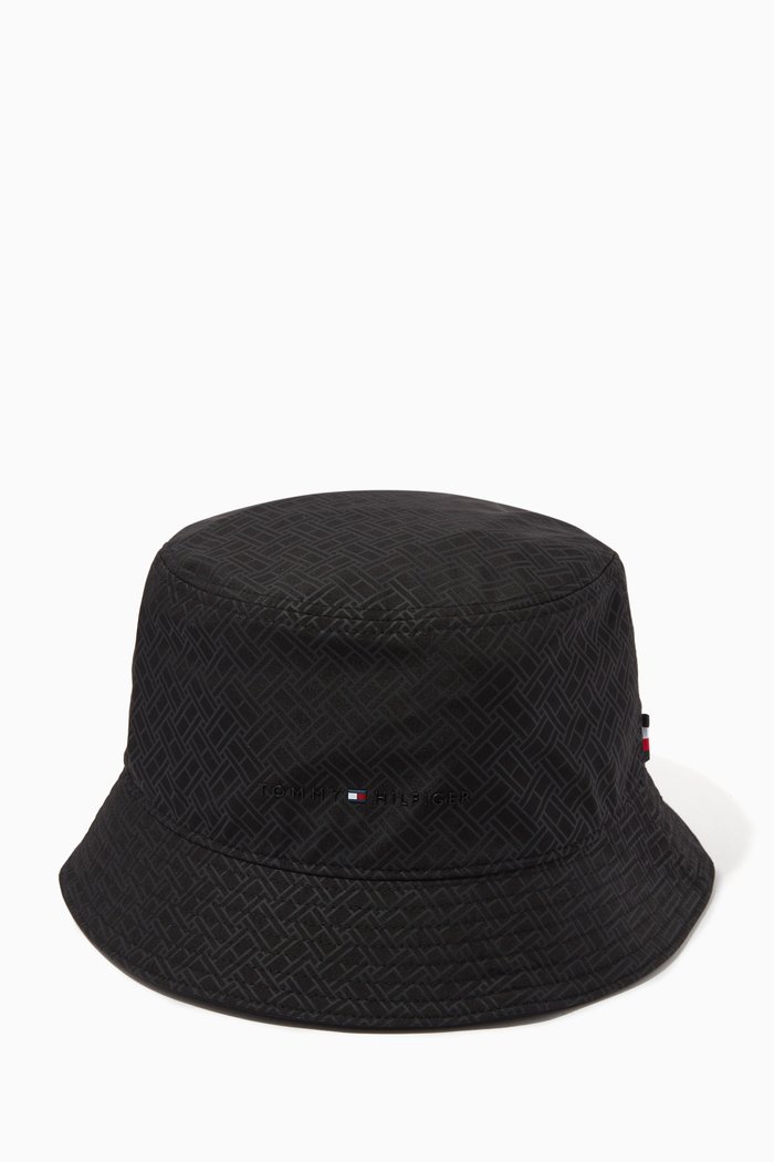 

Monogram Logo Print Bucket Hat in Recycled Fabric, Black