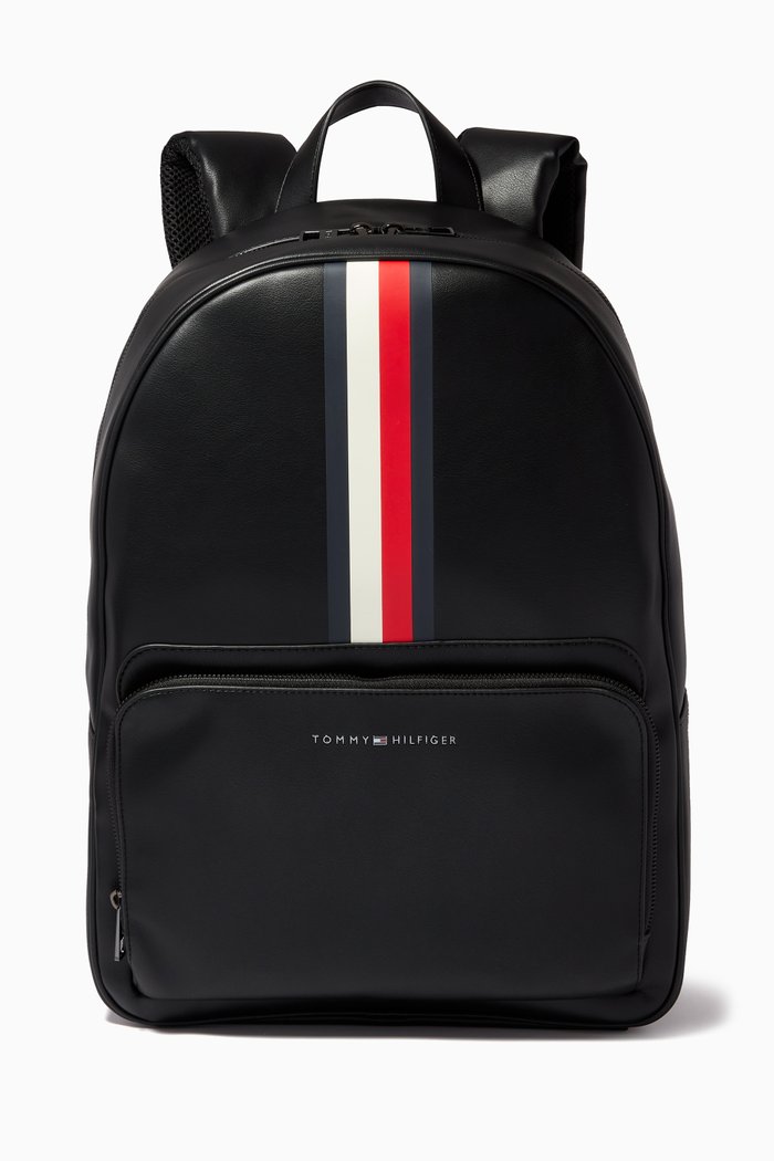 

Midtown Stripe Backpack in Faux Leather, Black