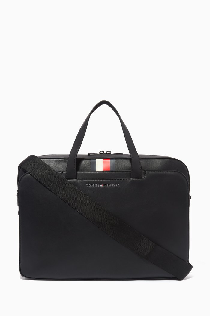 

Midtown Stripe Computer Bag in Faux Leather, Black