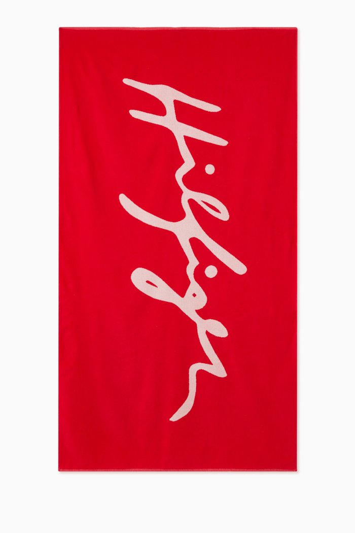 

Hilfiger Logo Twist Beach Towel in Organic Cotton, Red